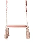 Burtan HOME Kinder-Schaukel Boho, max. Belastung 70 kg, Indoor-Holzschaukel mit weicher Polsterung, höhenverstellbar, mit Montageset für Decken- oder Türrahmenmontage, Rosa