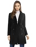 Allegra K Damen Langarm Wintermantel Umlegekragen Zweireiher Kammgarn Trenchcoat Mantel Schwarz M