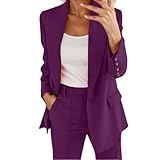 Hosenanzüge für Damen Elegant Blazern Hose Anzuge Set Einfarbig Streetwear Zweiteiler Hosenanzug Business Modern Anzughose Rever Slim Fit Sportlich Büro Outfit Anzugjacke Sommer (04-Purple, L)