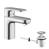 hansgrohe Vernis Blend - Waschtischarmatur mit Zugstangen-Ablauf, Wasserhahn Bad mit Auslauf Höhe 70 mm, Mischbatterie Waschbecken wassersparend (EcoSmart), Chrom