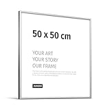 JUNOMI® Bilderrahmen 50x50 cm - Aluminium Metall Silber Matt - Schmaler Rahmen mit bruchsicherem Acrylglas - Moderner Posterrahmen für Fotos und Bilder