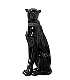 Casablanca Poly Deko Figur Panther - sitzend - Höhe 60 cm - Skulptur schwarz - glänzend mit Diamanthalsband
