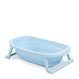hauck Faltbare Babybadewanne Wash N Fold M für Babys und Kleinkinder bis 16 kg, Ablaufstöpsel mit Farbwechsel bei Hoher Temperatur, Weiche Materialien, 80 x 48 x 25 cm (Light Blue)
