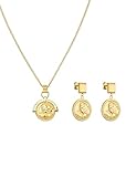Purelei® – Halskette & Statement-Ohrringe mit Coin-Anhänger, Edelstahl 18K vergoldet, Inspiriert von Queen Kapiʻolani, Schmuckset, Set für Frauen (Gold)