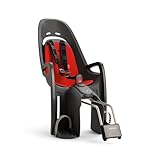 Hamax Zenith Rahmenmontierter Fahrradkindersitz – Grau mit roter Polsterung, Verstellbarer 3-Punkt-Gurt, Stoßdämpfung, für Kinder ab 9 Monaten, max. 22 kg