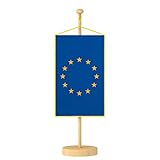 Vispronet® Tischbanner Europa Komplettset ✓ Fahne & Halter aus Holz ✓ Kordel-Rand Gelb
