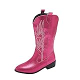 EFLALYHG Rosa,42, Rosa Western-Cowboystiefel für Damen, modische Stiefel mit spitzer Spitze und mittlerer Wadenhöhe, bestickte Römerstiefel mit niedrigem Absatz und breiter Wadenhöhe