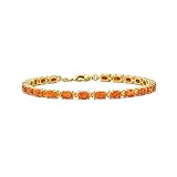 Einfacher Strang Mexikanischer Orangen Opal Tennisarmband Für Frauen Gelb 14K Plattiert .925 Sterling Silber Oktober Geburtsstein 7, 7,5 Zoll