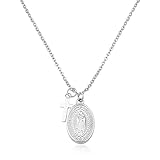 GD GOOD.designs Maria Kette in Silber für Damen - Wasserfest - Madonna Halskette mit kleinem Kreuz Anhänger aus Edelstahl I Größenverstellbar 40+5cm