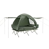 SoBuy Feldbett mit Zelt 2 Personen 7in1 Wurfzelt mit Luftpumpe, Rolltasche, Schlafsack, Vorzelt Wasserdichtes Campingbett Outdoor Campingliege Familienzelt Grün 193x188x145cm bis 180 kg OGS32-L-GR