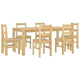 vidaXL 7-TLG. Essgruppe Panama Massivholz Kiefer, Esszimmergarnitur, Tischgruppe, Esszimmerset, Esstischgarnitur, Sitzgruppe, Tischset, Essgarnitur