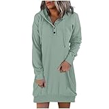 SOYNIA Pullover Cardigan Sweater Damen Kleider Langarm Kordel Zug Pullover Top Kleid Lässige Kapuzen Pullover Kleider M Grün