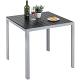 LIFERUN Gartentisch Aluminium, 75x75cm WPC Balkontisch Wetterfest, Quadratisch Terrassentisch, Esstisch Outdoor, Hitze- und Wetterbeständig, rutschfest- Silber grau