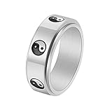 Ayoiow Edelstahlring Für Damen 8MM Silber Ring Verlobung Damen Yin Und Yang Spinner Nr. 434