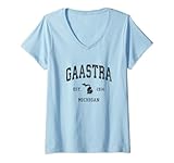 Damen Gaastra Michigan MI Sportdesign im Vintage-Stil, sportlich, schwarz T-Shirt mit V-Ausschnitt