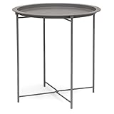 osoltus Beistelltisch Metall Premium | warm grau rund 47cm mit abnehmbarem Tablett und klappbarem Gestell - 20kg belastbar