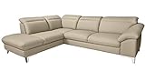 Mivano Eckcouch Teresa / Ecksofa mit Bettfunktion und Kopfteilverstellung in Lederoptik / 293 x 84 x 232 / Kunstleder Beige