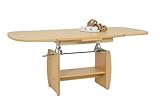 Hela Tische, Funktionscouchtisch Michael, Holzoptik melaminbeschichtet, Dekor Buche, ausziehbar 90-142cm, höhenverstellbar mit Kurbel 52-62cm