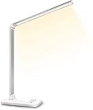 SLATOR Schreibtischlampe LED Dimmbare Tischleuchte 5 Farb und 10 Helligkeitsstufen Nachttischlampe USB-Anschluss für Aufladung des Smartphones Leselicht für Leser, Kinder, QM019, Silver
