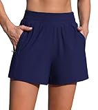 Charmo Damen 3" High Waisted Swim Shorts mit Reißverschlusstaschen Quick Dry Board Shorts Badeanzug Bottoms Built-in Brief