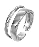 Positiva Jewelry Offener Bandring Damen – Verstellbarer 18K Vergoldeter Edelstahlring, Wasserfest, Hautfreundlich, Doppelring Design, Trendiger Statement Ring als Geschenk für Frauen (Silber)