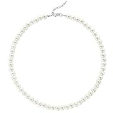 BABEYOND Perlenkette Damen Perlenkette Herren Perlen Ketten Kurze Runde mit 6–10 mm Perlen Runde Simulierte Muschelperlen Kette, Choker Halskette für Frauen und Mädchen (Durchmesser der Perle 8mm)