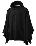 Ohoo Herren-Poncho mit Kapuze, Umhang, modischer Kapuzenpullover, Pullover mit Tasche, DCF702-Schwarz, XL