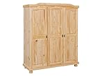 Inter Link - Kleiderschrank - Kiefer massiv - Garderobenschrank - Landhaus Still - Wäscheschrank - Mehrzweckschrank - Schlafzimmerschrank - 3 Türig - Natur lackiert - Bern