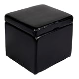 Mendler Hocker Sitzwürfel Sitzhocker Aufbewahrungsbox Onex, mit Deckel, Leder + Kunstleder, 45x44x44cm FSC® - schwarz