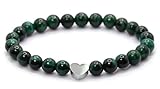Echtes Smaragd Edelstein Armband mit 6mm Perlen und Edelstahlherz - verschiedene Längen - Heilstein Schutzstein Talisman Glücksbringer Geschenk (Smaragd, 20CM)