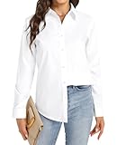 J.VER Bluse Damen Langarm Casual Business Blusen Comfort Fit Baumwolle Stretch Blouse FüR Party Social Club Frauen Alle Weiß