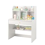 DREAMADE Schreibtisch Kinder aus Holz, Jugendschreibtisch mit Schublade & offener Ablagefächer & Regal, Schülerschreibtisch Kinderschreibtisch für Kinder ab 3 Jahren (Weiß)