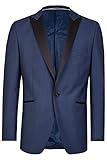 Wilvorst Smokingjacket, Mitternachtsblau, Uni, mit schwarzem Spitzrevers, Super-Slimline, Drop8 Größe 52