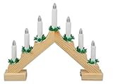 Idena 8582092 - LED Adventsleuchter mit 7 LED Kerzenlichtern in Warmweiß, Schwibbogen aus naturfarbenem Holz, batteriebetrieben, Deko für Innen, als Winter-, Advents- und Weihnachtsdeko