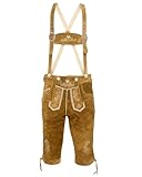 STEIGENHÖFER Lederhose Herren Tracht Kniebund - Reinhold - Trachtenhose mit Trägern - 100% Rindsleder - Traditionelle Echtlederhose - Ideal für Dein Oktoberfest Herren Outfit - Hellbraun - 54