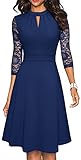 HOMEYEE Damen Elegant Hollow Out Spitze Swing Retro Party Cocktailkleid A234 (M, Dunkelblau)