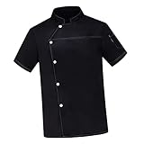 LOVIVER Kochmantel, Kurzarm, Kellnerbekleidung, Arbeitskleidung, leichte Kochkleidung, Kochjacke, für die Hotelküche, Bäckerei, Lebensmittelindustrie, schwarz L
