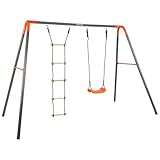 KETTLER Doppelschaukel Combi Outdoor | Schaukelgestell inklusive Schaukelsitz, Leiter, Bodenanker | 100kg belastbar | Stabiles und wetterfestes Metallgerüst I Kinder ab 3 Jahren (Grau)