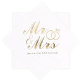 100pcs Hochzeitsservice, 3-Lagen Gold Folie Cocktail Servietten, gefaltete 5 x 5 Einweg-Servietten für Hochzeit Dinner Party Brautag-weiß Ring