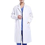 Wafly Unisex Weiß Laborkittel Chemie Baumwolle Schutzkleidung mit knöpfen und Tasche Damen Herren Langarm Laborkittel Arzt Medizin Mäntel Medizinische Uniform für Arbeit, Studium,Labor,M