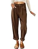 CMTOP Hosen Damen Cordhose Freizeithose Elastische Hohe Taille Tapered Hose Gerades Bein Casual Hosen mit Taschen Bequem Elegant Herbst Winter Stoffhose (Braun, XL)