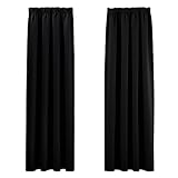 PONY DANCE Vorhänge Blickdicht Kräuselband 2 Stücke Gardinen Schwarz Blickdicht Thermovorhang Verdunkelung Fenstergardinen für Schlafzimmer, H 228 x B 228 cm