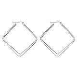 JewelryWe Schmuck Damen Ohrringe Edelstahl Poliert große Quadrat Viereck Geometrie Hoop Creolen Ohrstecker Silber 35mm