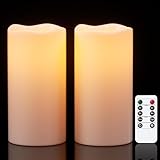 Eldnacele Wasserdichte Flammenlose Kerzen mit Timerfunktion, Batteriebetriebene Große LED Kerzen Fernbedienung für Außen Garten Laternen, Flackerlicht, Set mit 2 Stück (Ø10 x 20 cm, Creme)