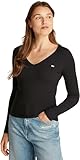Tommy Jeans Damen Langarmshirt Slim Fit Essential V-Neck V-Ausschnitt, Schwarz (Black), S