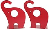 NC Kinder Buchstützen Elefant Kreative Kinder Eisen Bücher Briefpapier Einfache Tische Kinder Tier bookend 1 Pair 19x12 cm (rot)