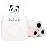 Crafts&Co® Portable Photo Printer, Mobile Mini Printer with 3 Rolls + App, Wireless Pocket Printer, Mobile Phone Device for Pictures, Labels, Stickers, Shopping List Without Ink Printing