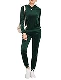 Hotouch Jogginganzug Damen Velours Winter Warm Sportanzug Hausanzug Jumpsuit Tracksuit Kapuzenpullover und Hose Trainingsanzug mit Taschen Grün M