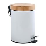 MSV Kosmetikeimer 3 Liter Edelstahl Bambus mit Absenkautomatik und Inneneimer Aza Badezimmer Mülleimer Softclose Abfalleimer Weiß