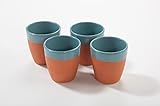 Aspira Mediterrane Weinbecher - Tonbecher - Rustikalbecher - Naturton - Türkis Glasiert - Keramikbecher handgemacht 4 Stück - 330ml